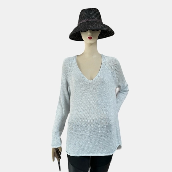 Women Pullover H&M Light Blue Casual Sweater Long Sleeve Drop Shoulder Knit Top - Picture 4 of 8